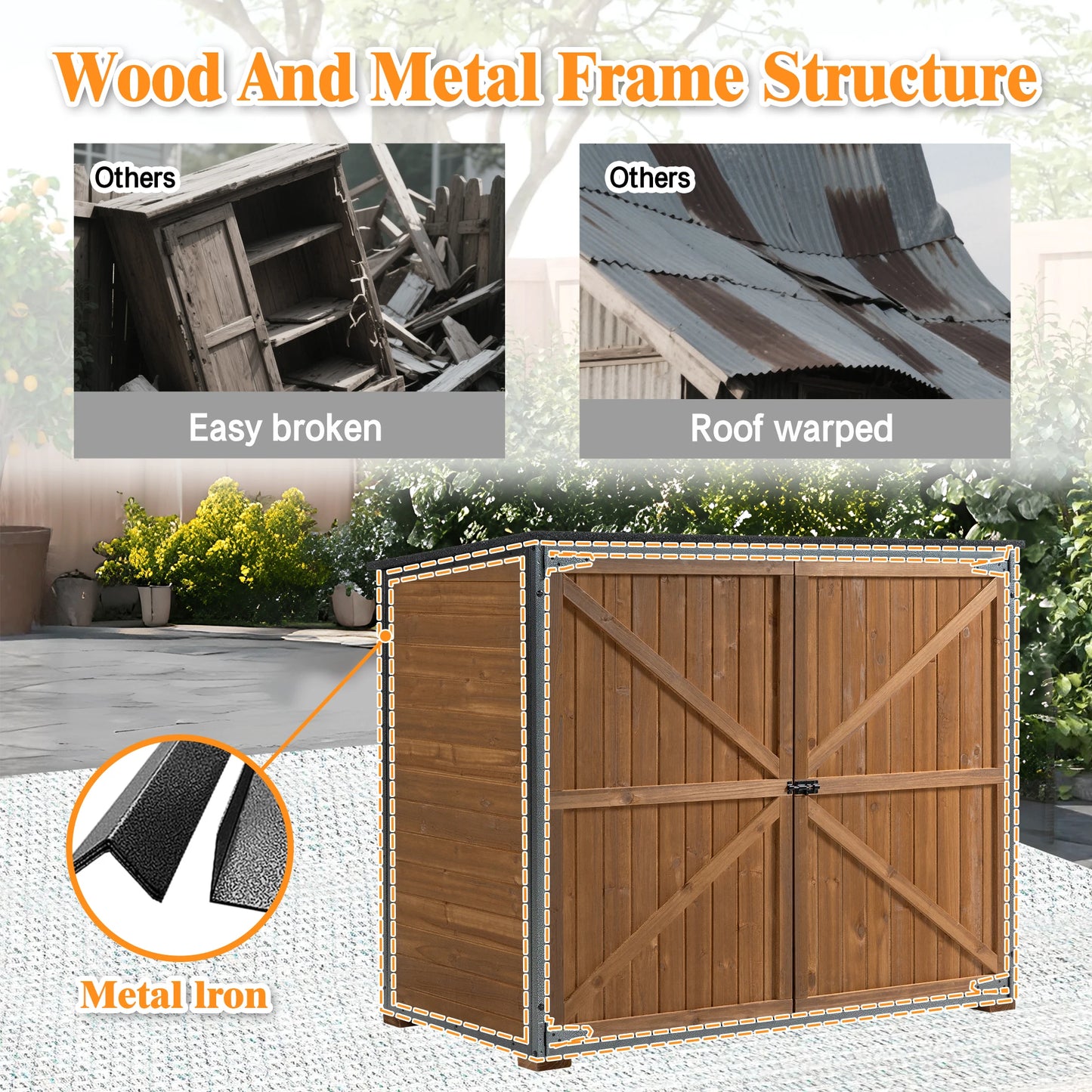 LZBEITEM Outdoor Storage Cabinet Garden Shed With Frame