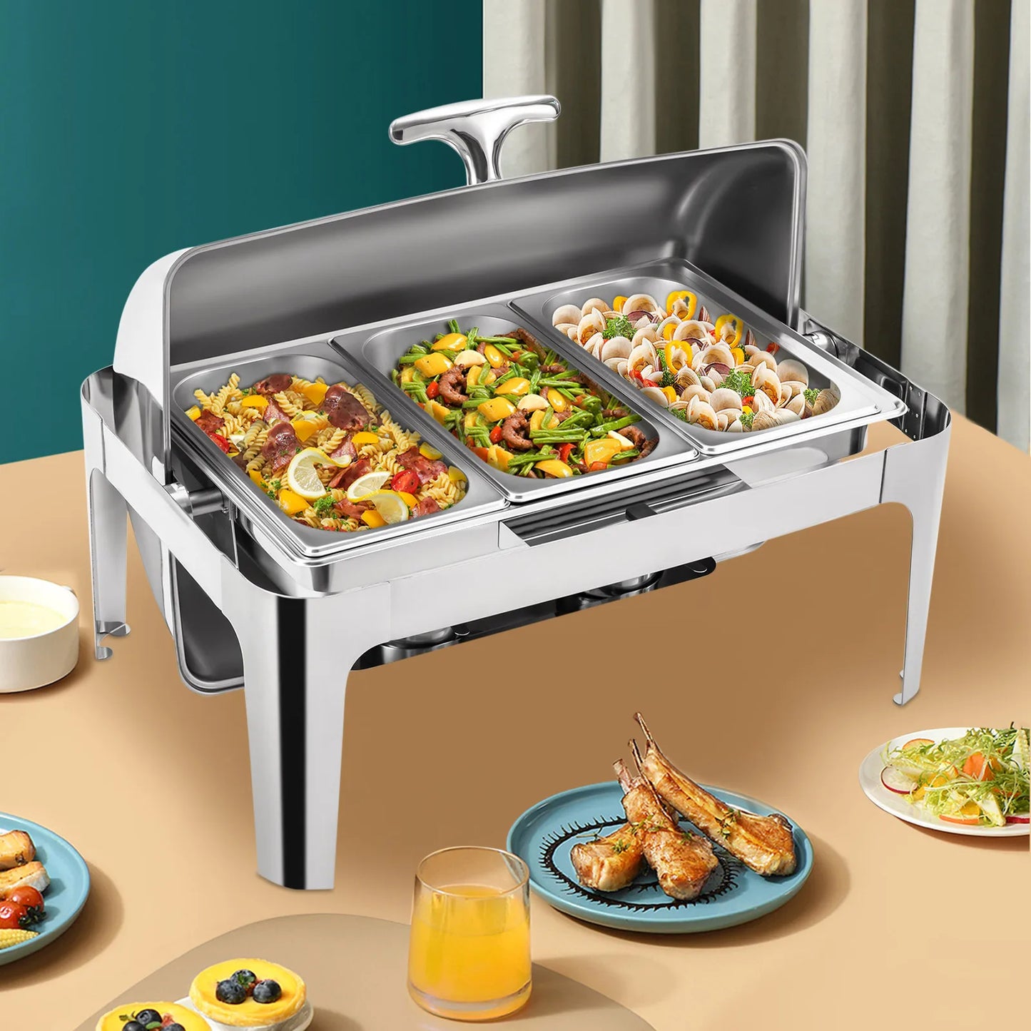Roll Top Chafing Dish - Rectangular Buffet Server Set