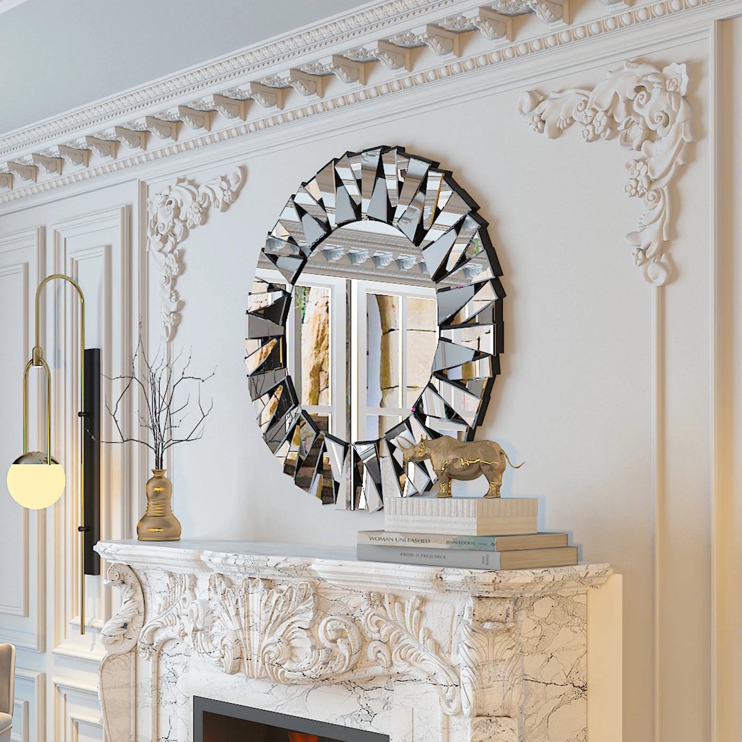WisforHign Sunburst Round Beveled Glass Wall Mirror Decor