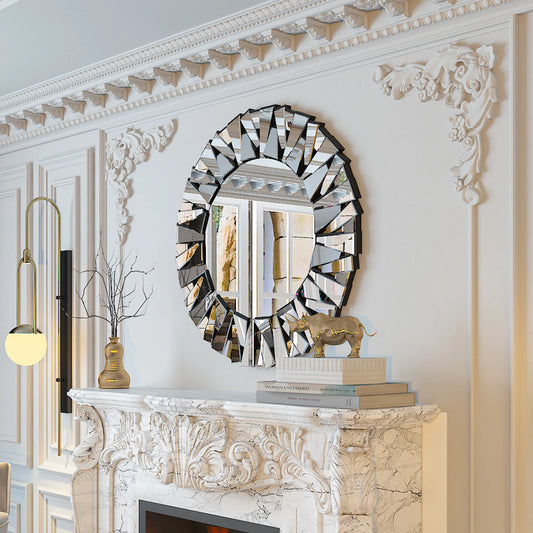 WisforHign Sunburst Round Beveled Glass Wall Mirror Decor