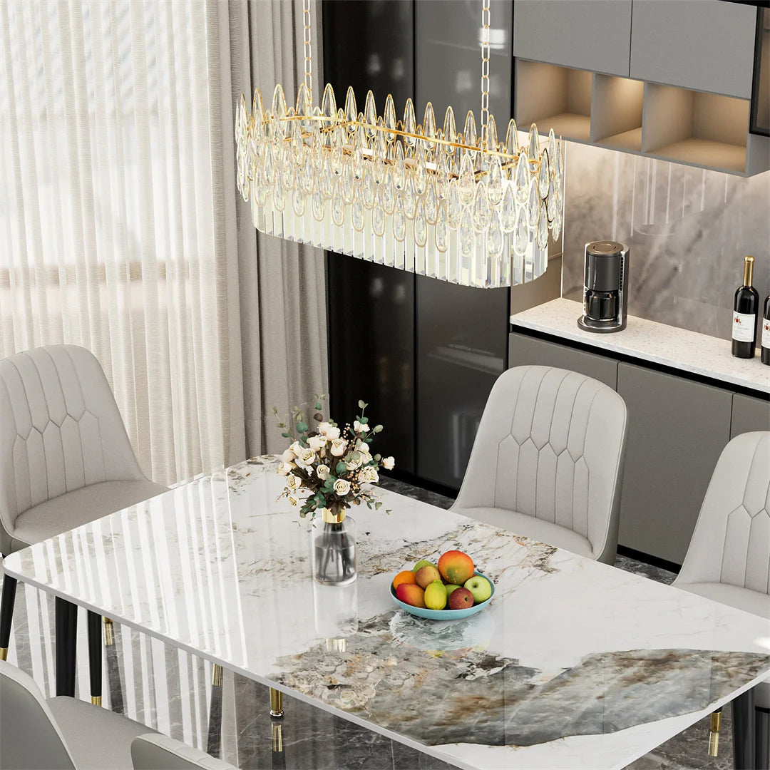 Vrygle Luxury Rectangle Crystal Chandelier Lamp Raindrop