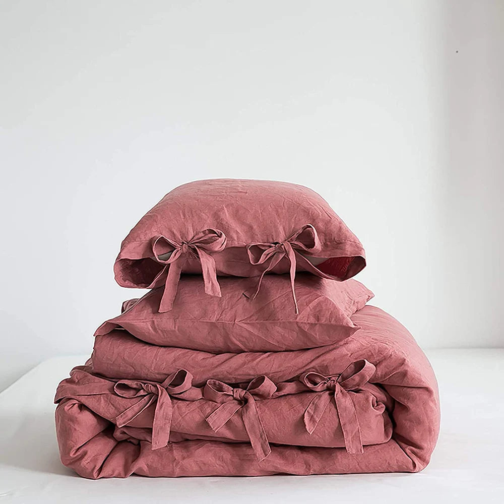 Simple Opulence Linen Bedding Set 3Pcs Flax Breathable