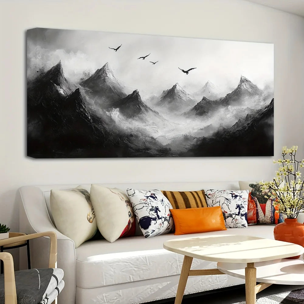 Hign-concerned Pine Solid Wood Frame Mountain Canvas Mural