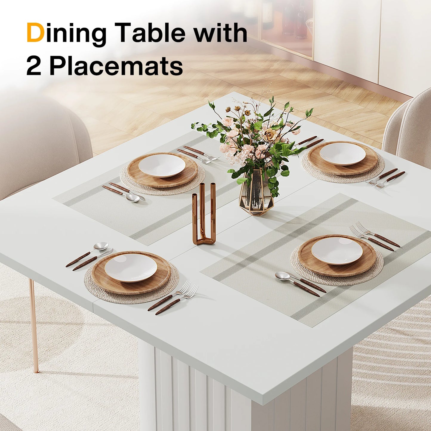 Tribesigns Square Dining Table With Placemats Seats Four