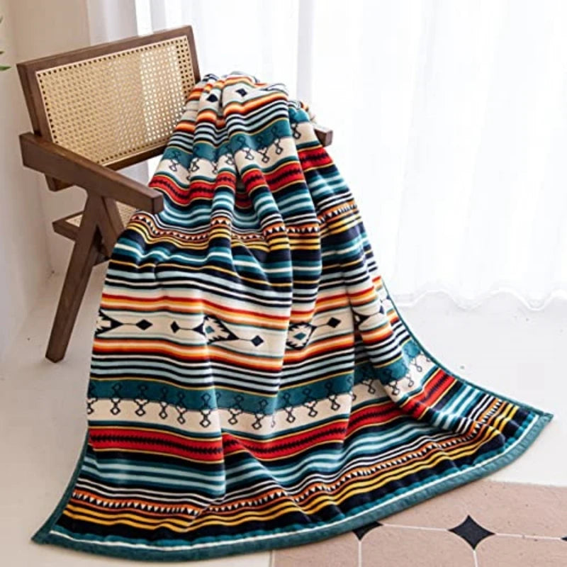 COTTEBED Lightweight Boho Sherpa Throw Striped Flannel Blanket Luxury Bed Cozy Comfort