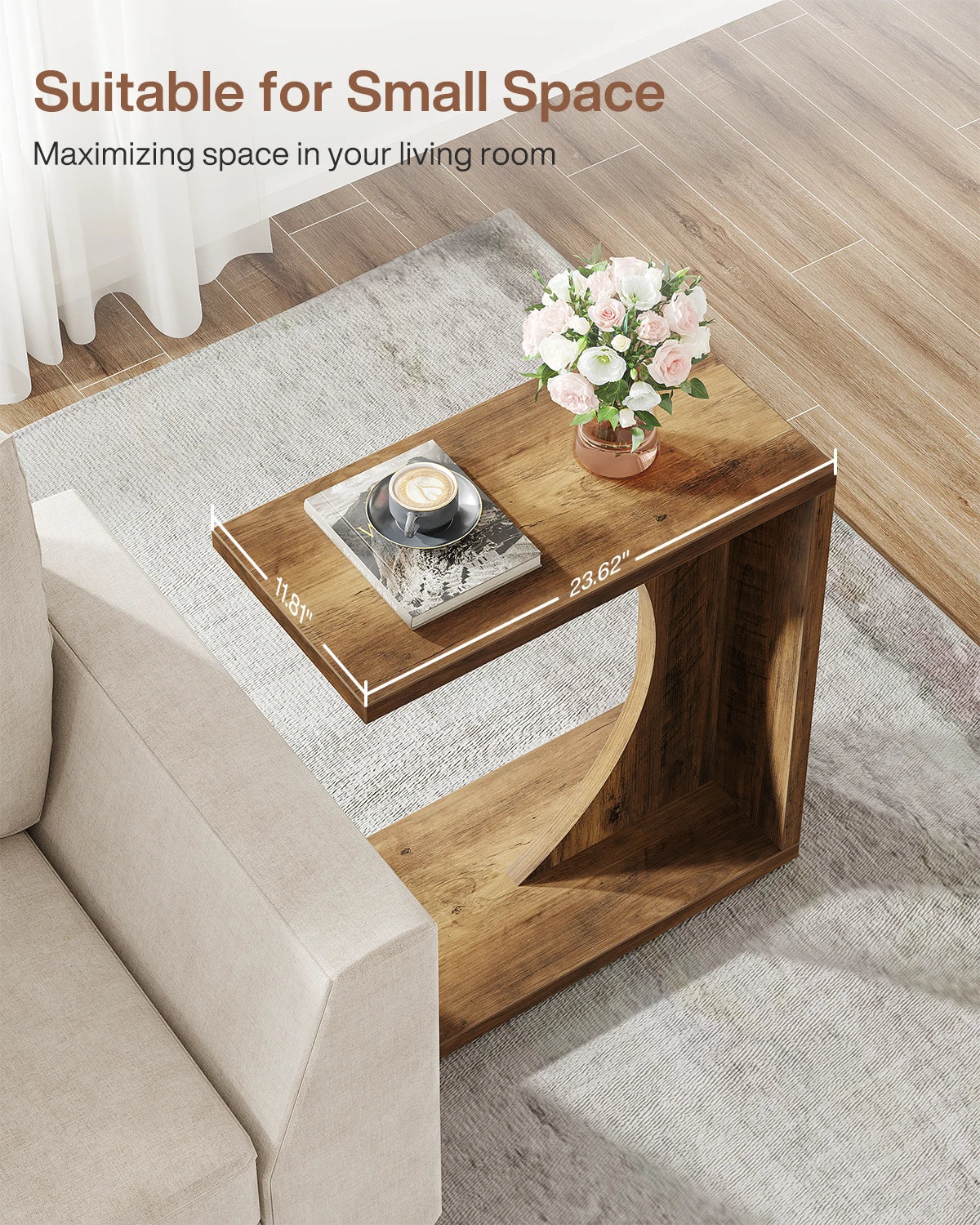Tribesigns C-Shaped End Table, C Table for Sofa, Small Over Couch Tray, Side Table for Living Room, Bedroom
