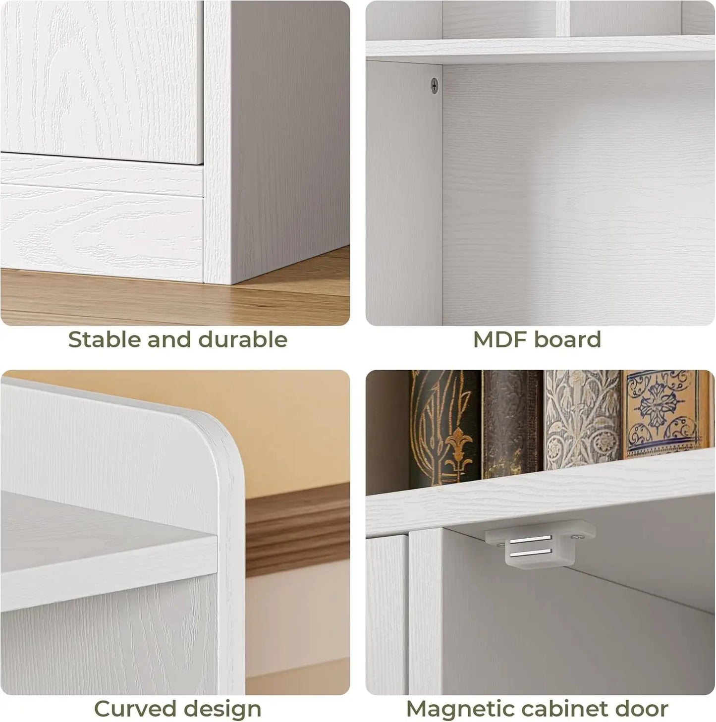 IRONCK 6 Tier Bookshelf With 4 Doors Floor Standing Tall Display Storage Shelves For Home