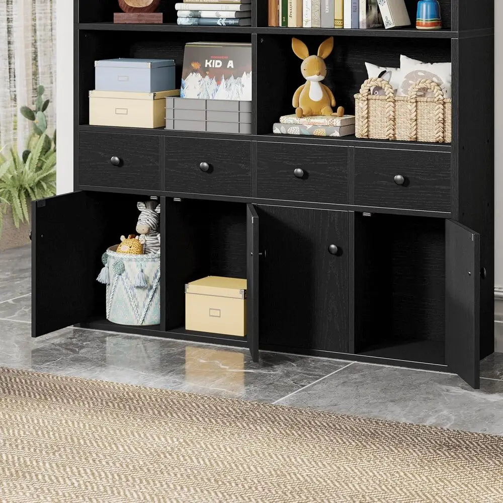IRONCK Bookcase With Drawers And Doors 6-Tier Floor Display Shelf