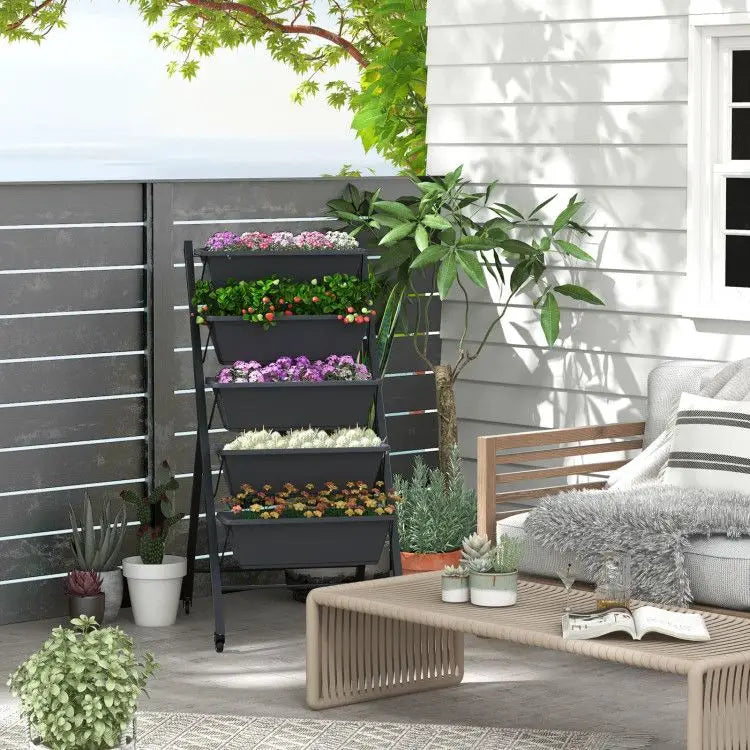 5-Tier Vertical Raised Garden Bed with Wheels and Boxes