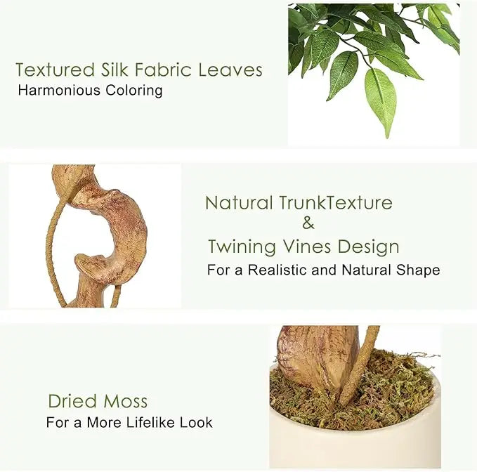HiMIS Ficus Artificial Tree With Curved Trunk Silk Leaves