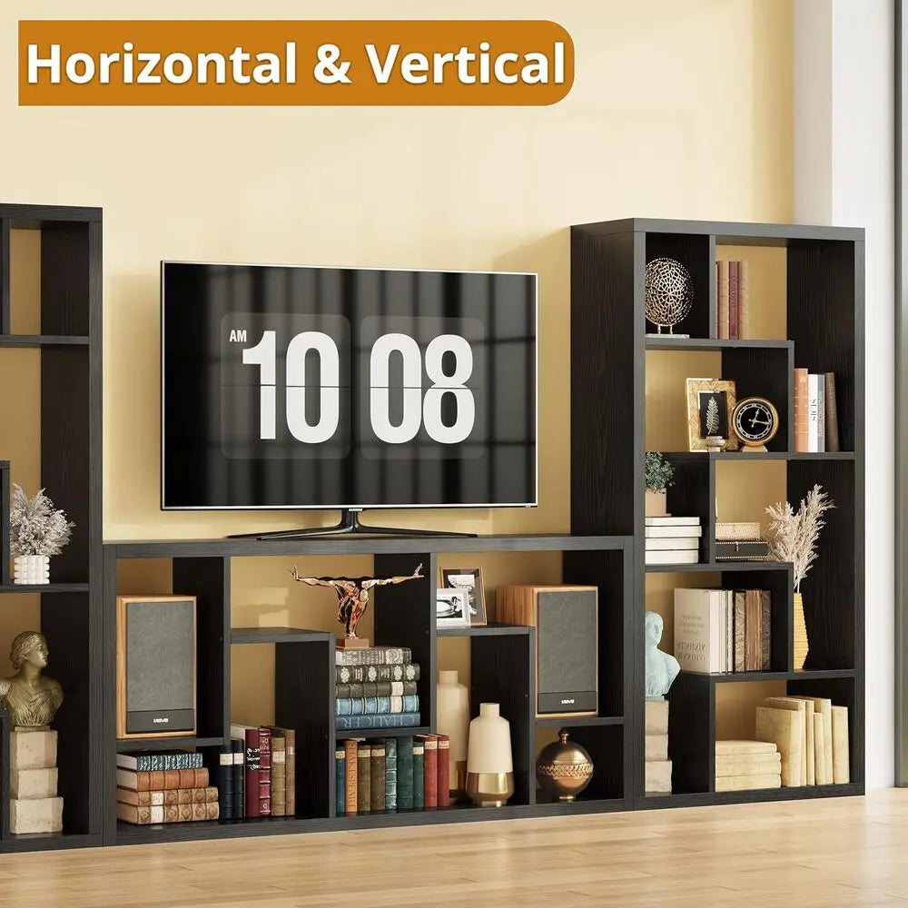 IRONCK Geometric 6 Shelf Industrial Etagere Bookcase Tall Storage Display With Thick Shelves