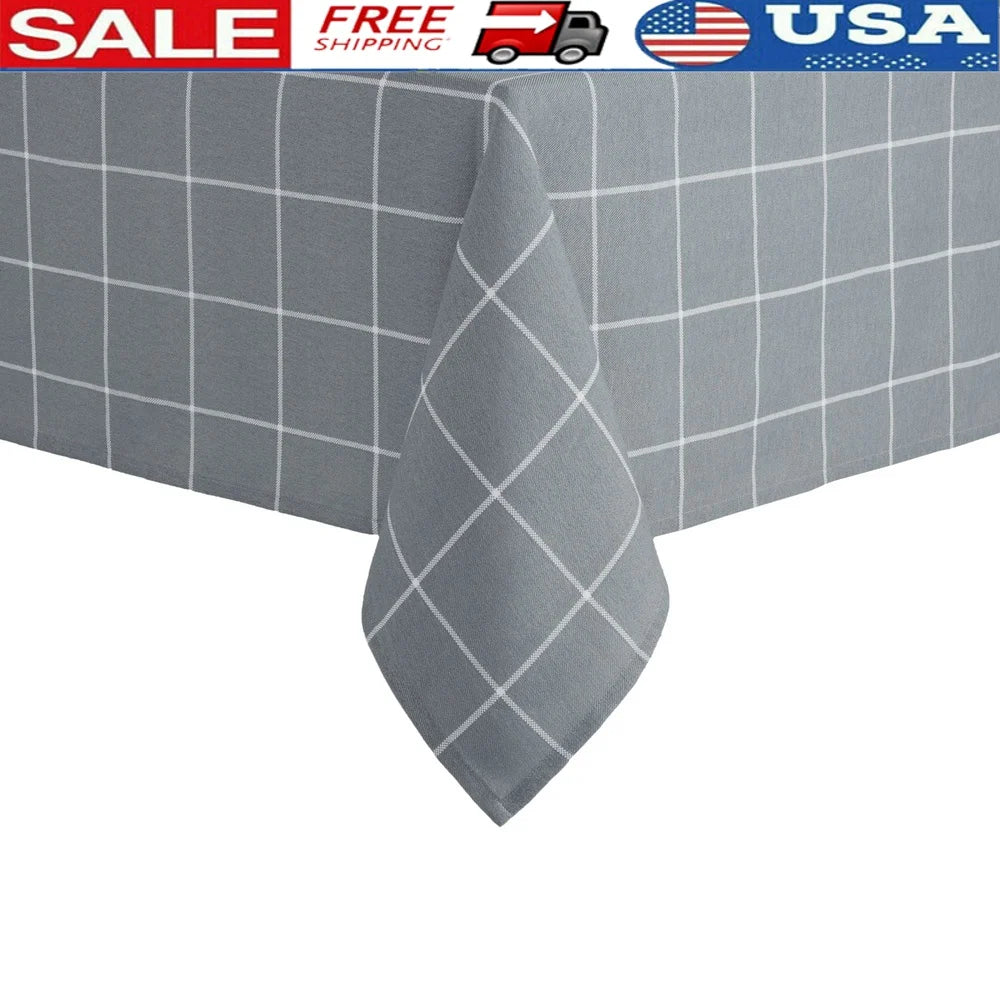 Warm Welcome Decor Windowpane Tablecloth Cotton Blend