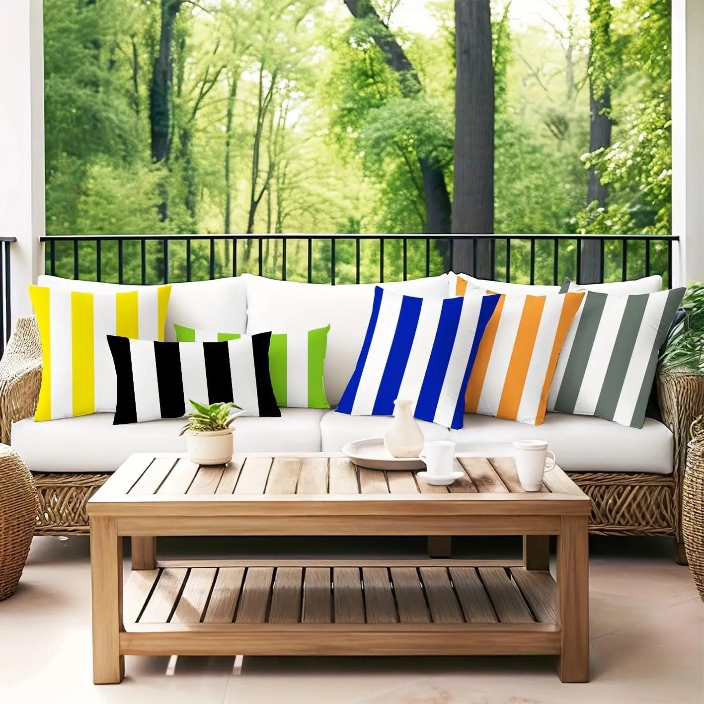 Striped Outdoor Pillow Cover Waterproof Polyester Cushion Case