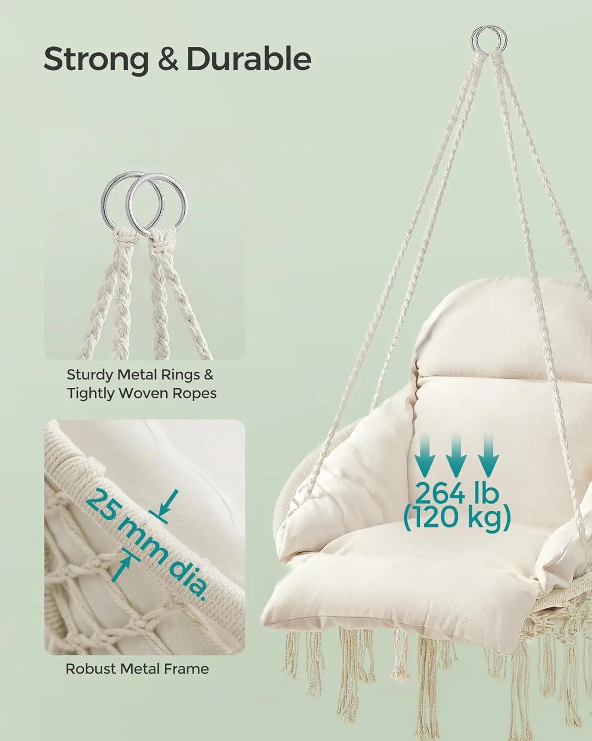 Folded Hanging Chair Hammock With Thick Cushion For Bedroom Patio