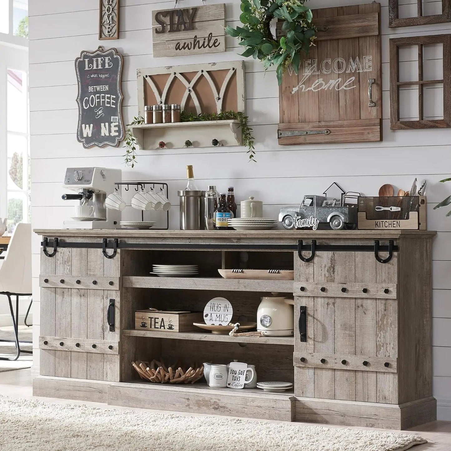Guangbai Farmhouse Sideboard Cabinet With Sliding Barn Door
