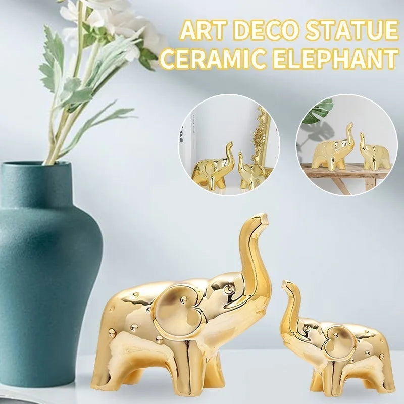 Warm Welcome Decor Elephant Statues Ceramic Desktop Decor