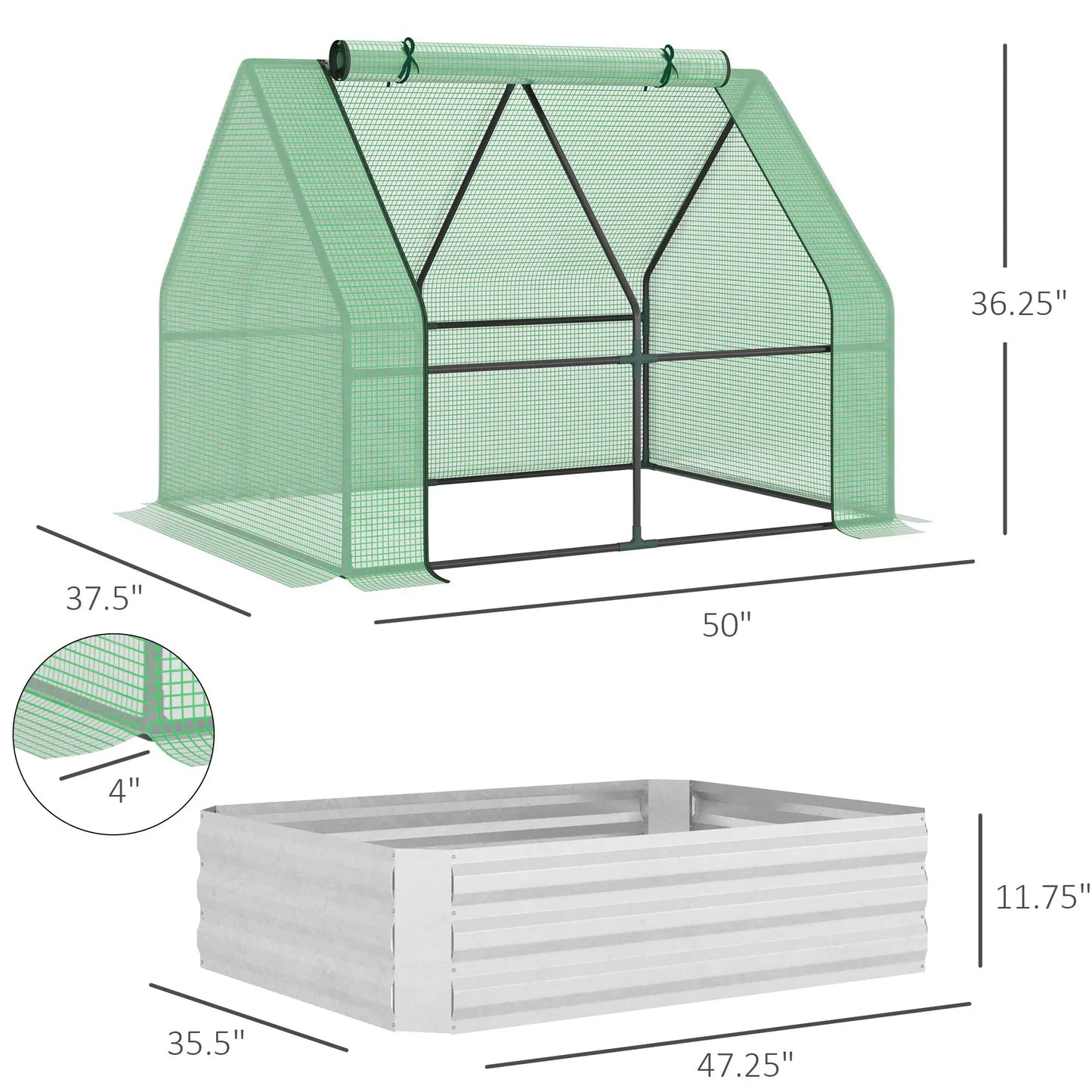 Outsunny Steel Raised Garden Planter Kit With Greenhouse