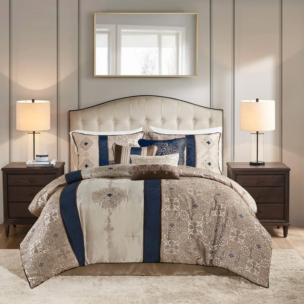 Hong Kong Craft of Weaving 7 Piece Jacquard Comforter Set