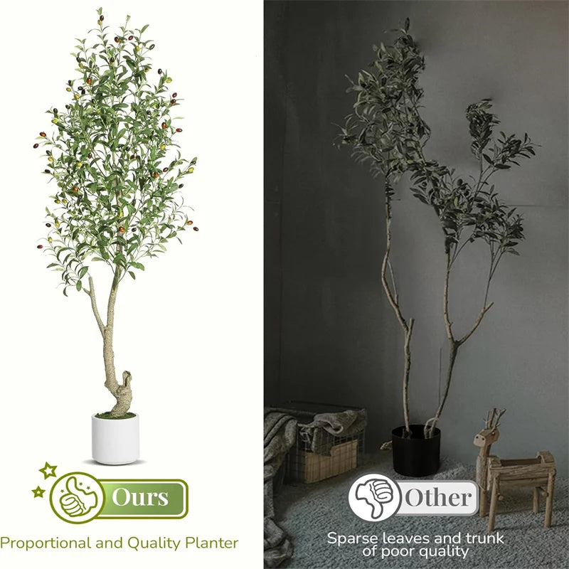 HiMISSCN Faux Olive Tree Lifelike Indoor Planter Moss