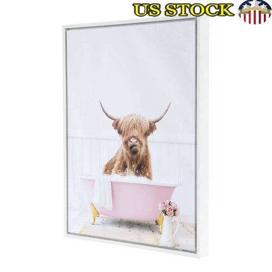 Highland Cow Framed Canvas Art Cute Wall Decor Gift Idea