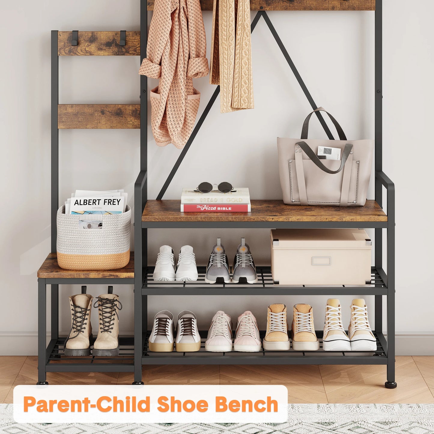 General Use Hall Tree With Shoe Storage Bench Coat Rack