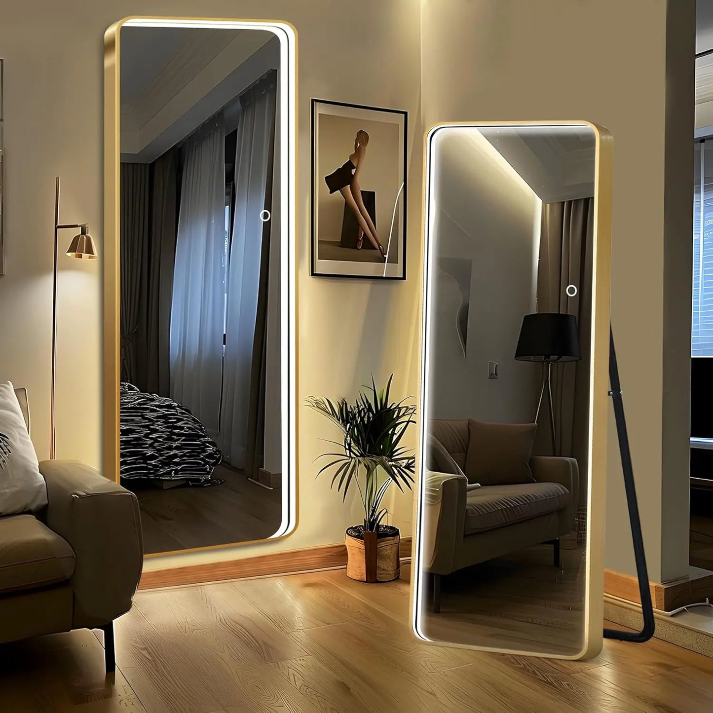 Hignconcerned LED Mirror With Stand And Dimmable Lights