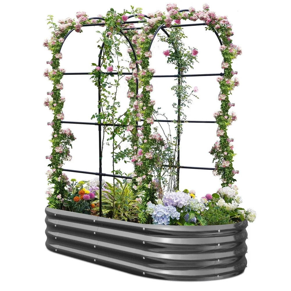 XMSJ Galvanized Steel Raised Garden Bed With Arched Trellis