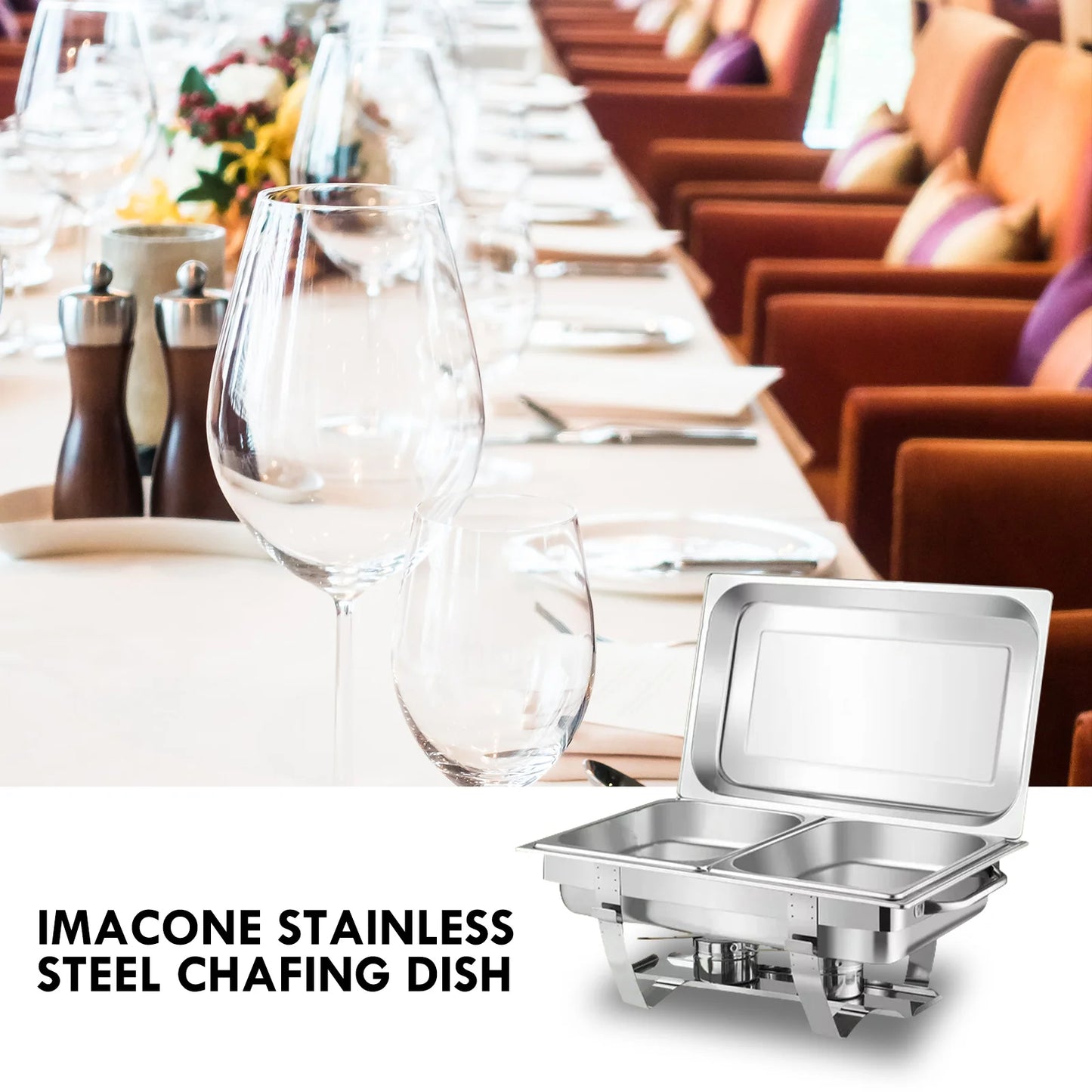 Chafing Dish Buffet Chafer Set 2 Packs 8 Qt. Foldable Rectangular Stainless Steel Chafer Set with 2 Half Size Food Pans