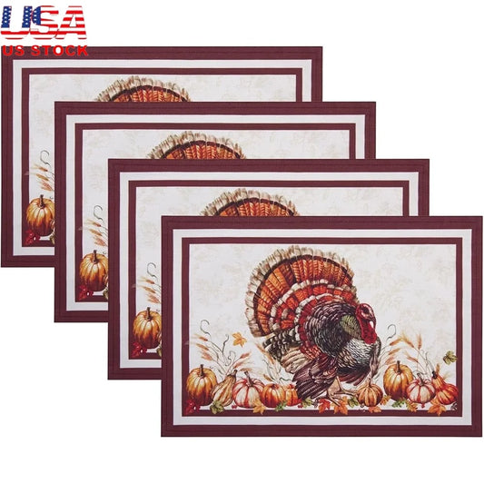 Warm Welcome Decor Harvest Turkey Placemats Polyester