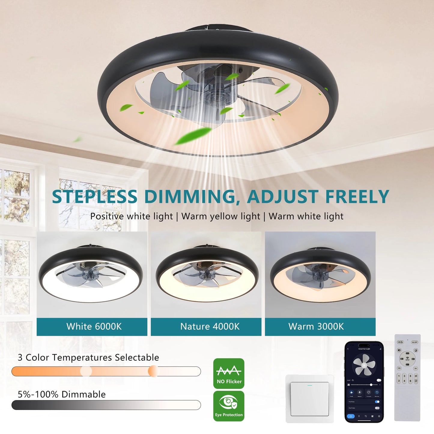 ARLGSITEC LED Ceiling Fan Light Dimmable Color Temp