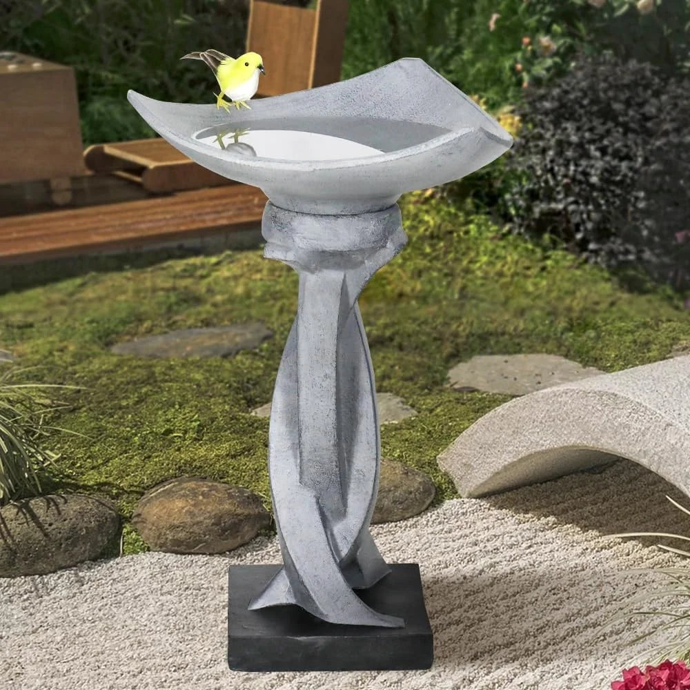 Modern Concrete Bird Bath Fountain Lotus Design Statue