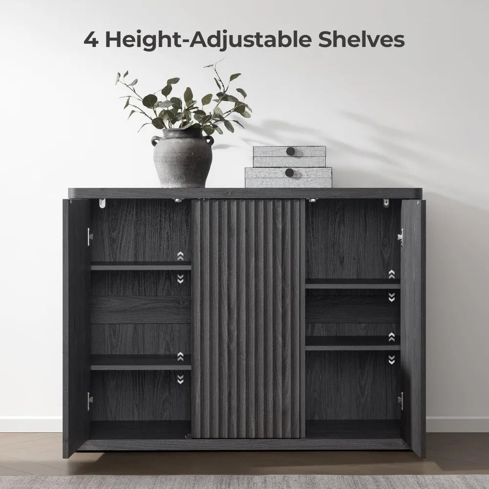 Charge Three Door Buffet Cabinet With Fluted Design And Four Adjustable Shelves For Media Console