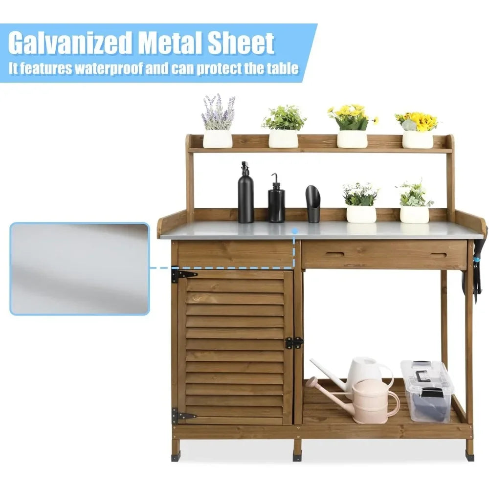 Angduo Outdoor Potting Bench Waterproof Wooden Work Table