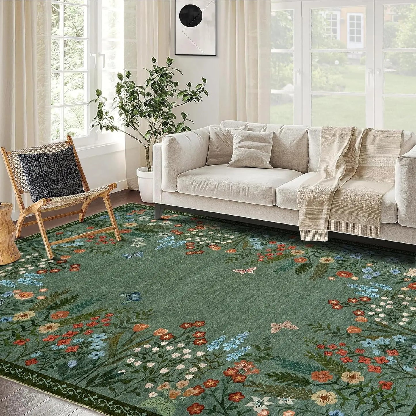 HiMISS Boho Washable Floral Area Rug for Home Decor