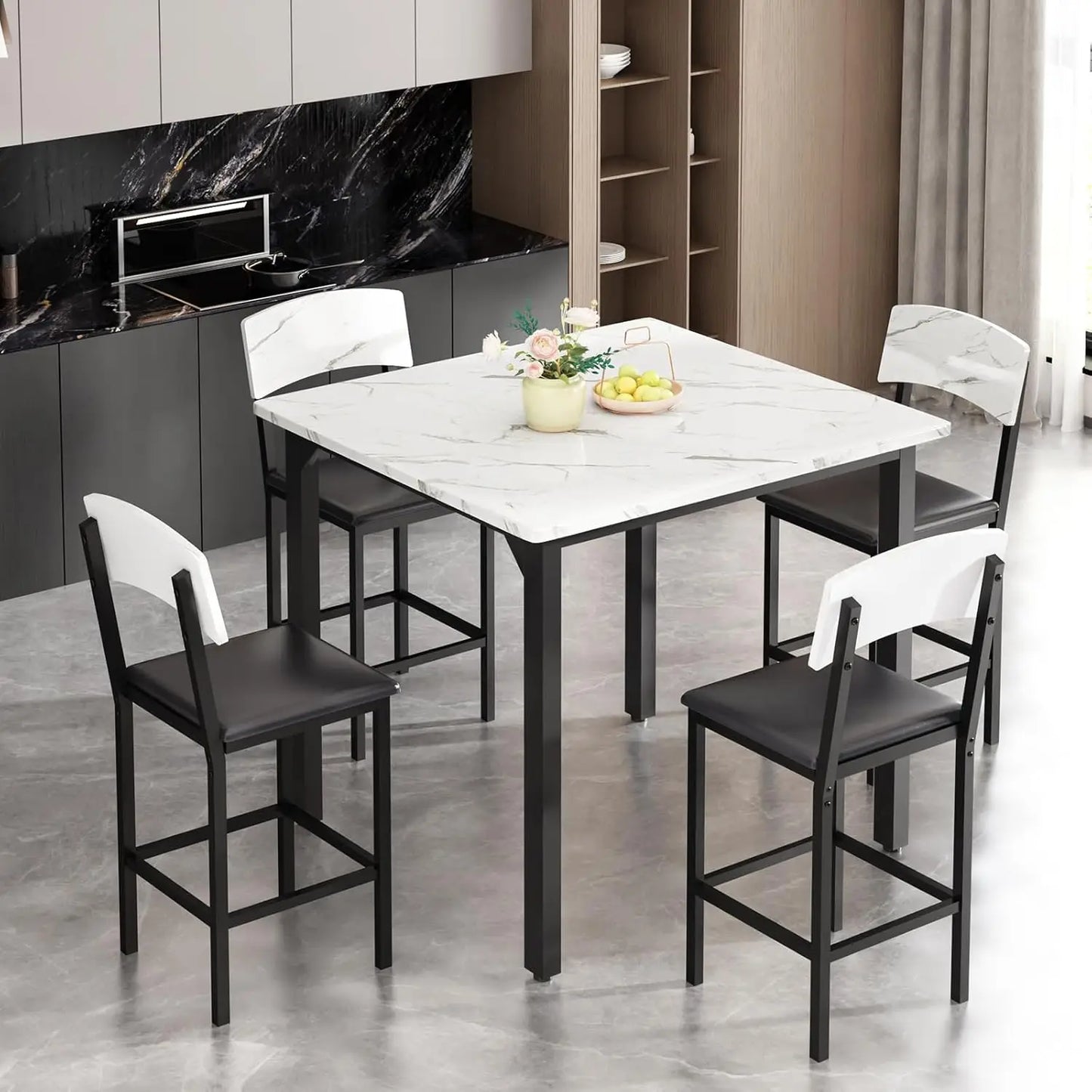 Warm Welcome Decor Dining Table Set For 4 With Bar Stools