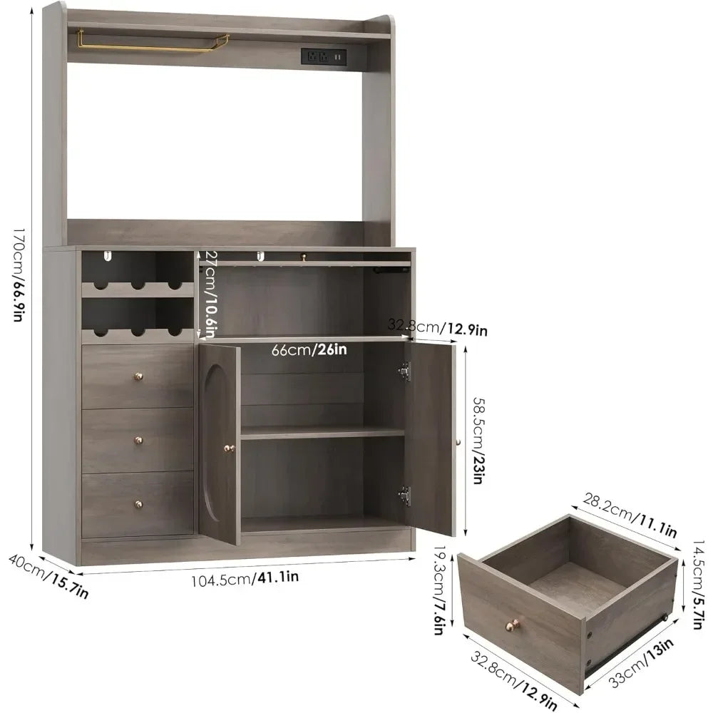 Charge Unit Kitchen Pantry Cabinet With Hutch And Wine Racks
