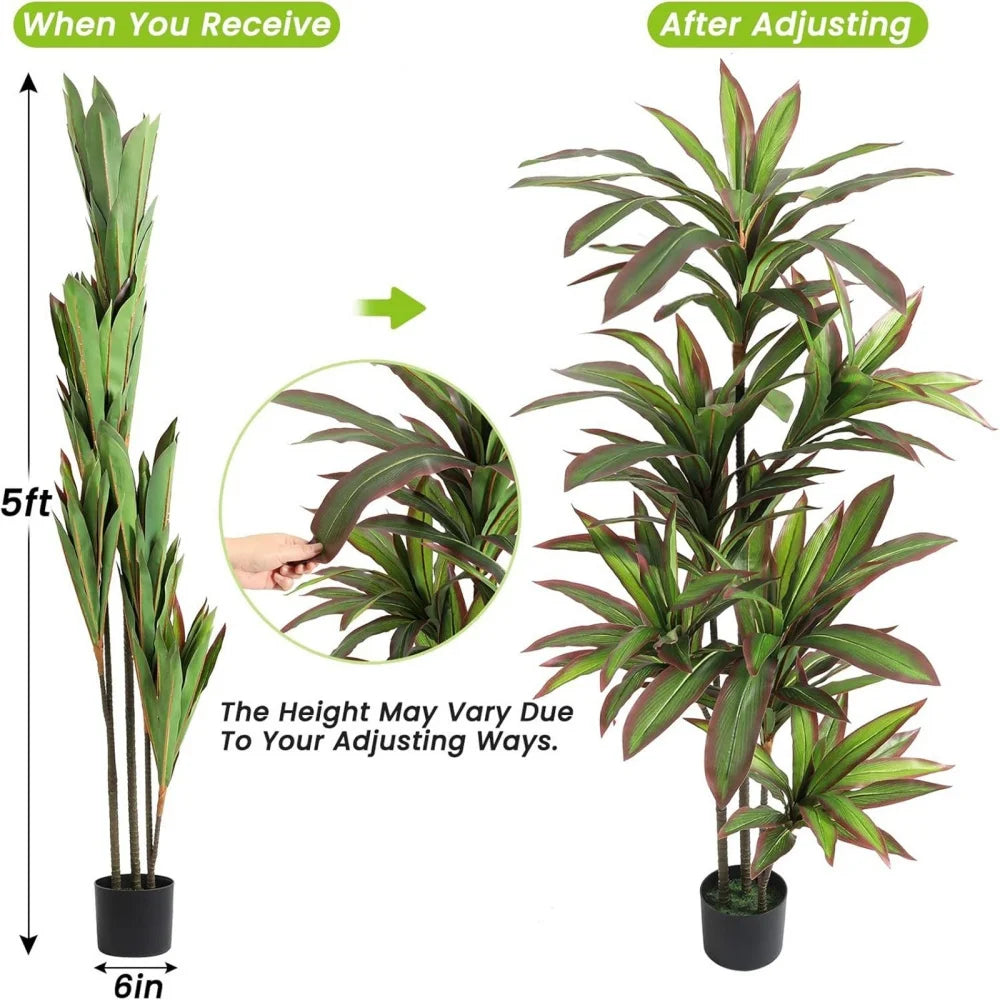 HiMISCN Artificial Dracaena Plant Fake Tree In Pot Decor