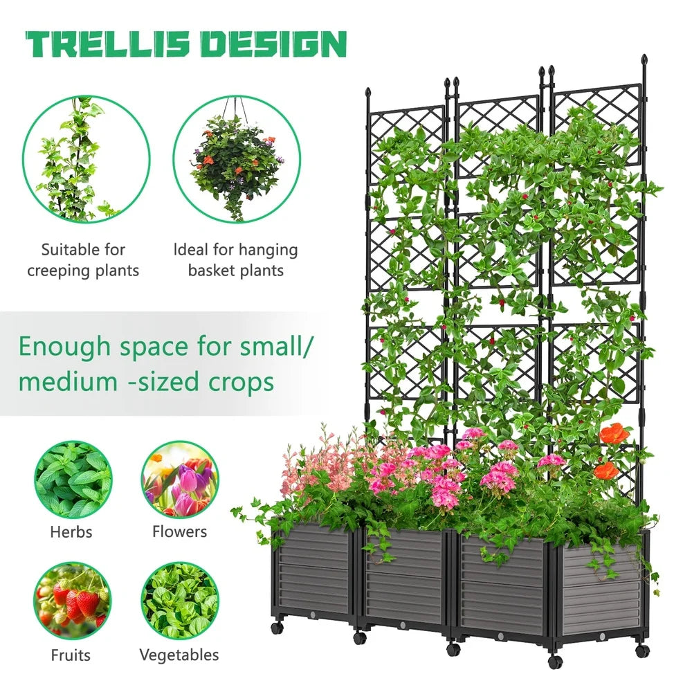XMSJ Vertical Planter Box Trellis With Wheels Self Watering