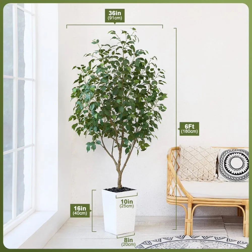 Artificial Ficus Tree With Planter And Silk Leaves Indoor