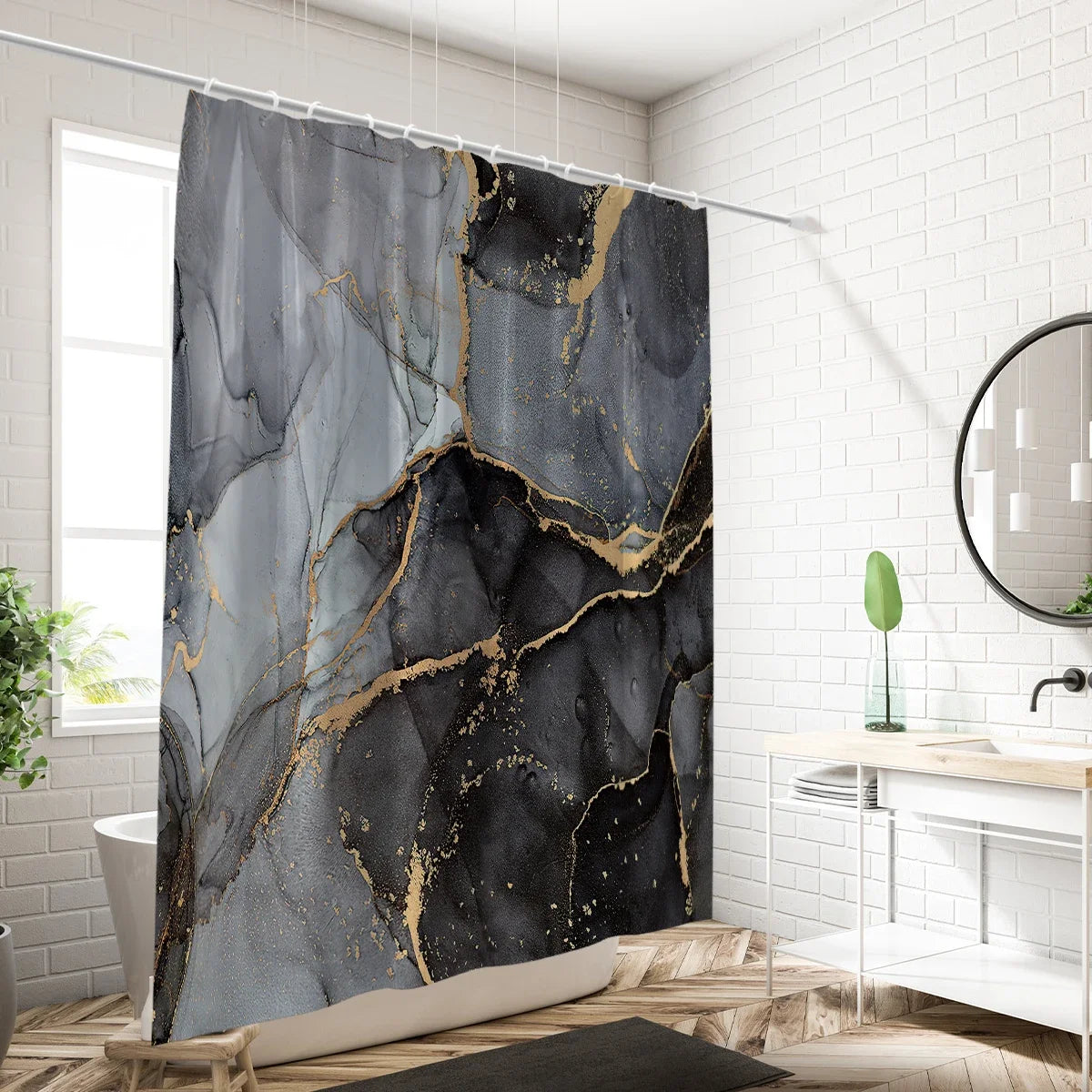 Warm Welcome Decor Marble Pattern Shower Curtain Waterproof