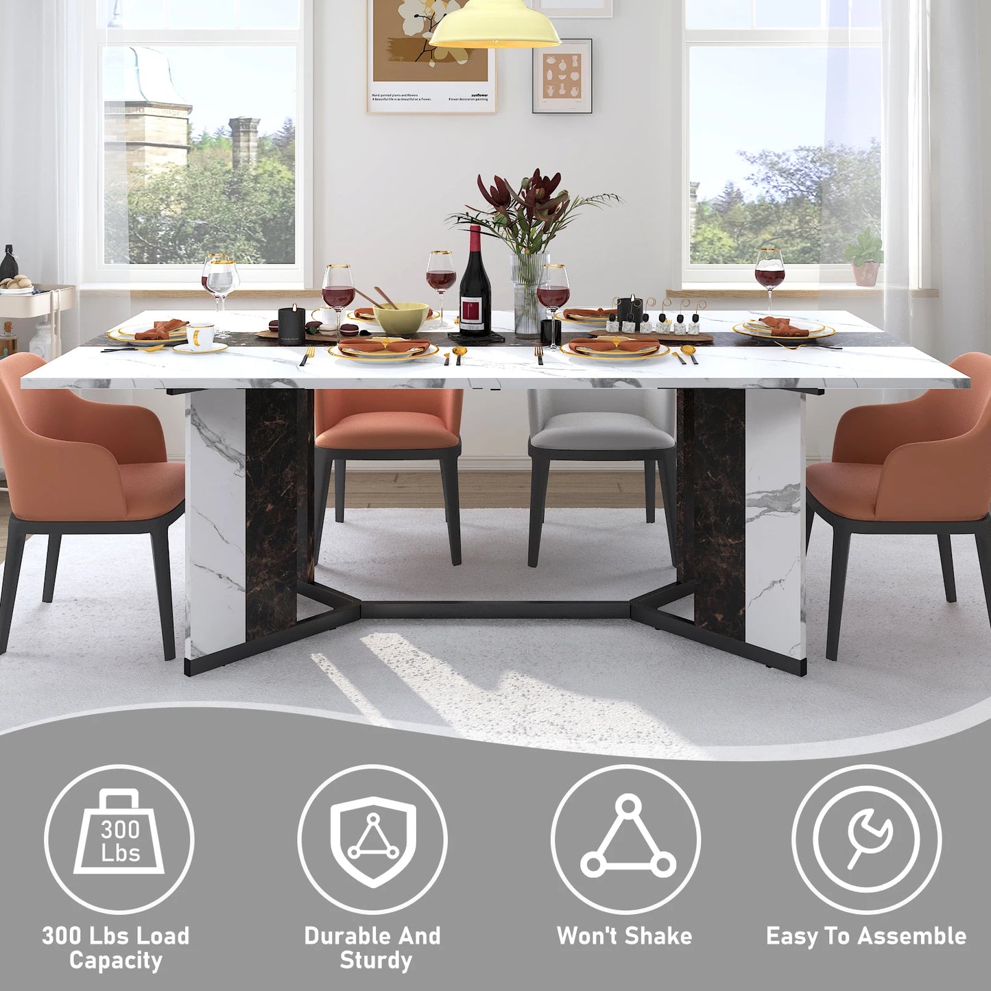 Warm Welcome Decor Dining Table Wood Tabletop Metal Legs