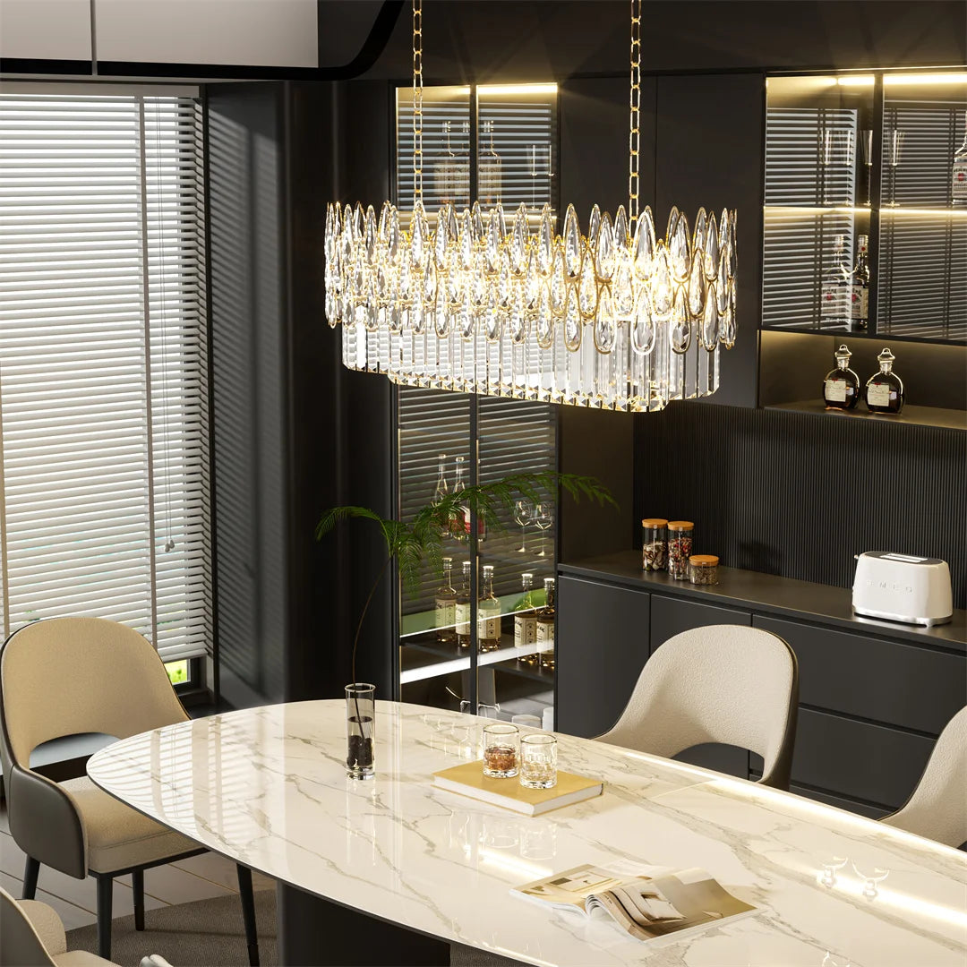 Vrygle Luxury Rectangle Crystal Chandelier Lamp Raindrop