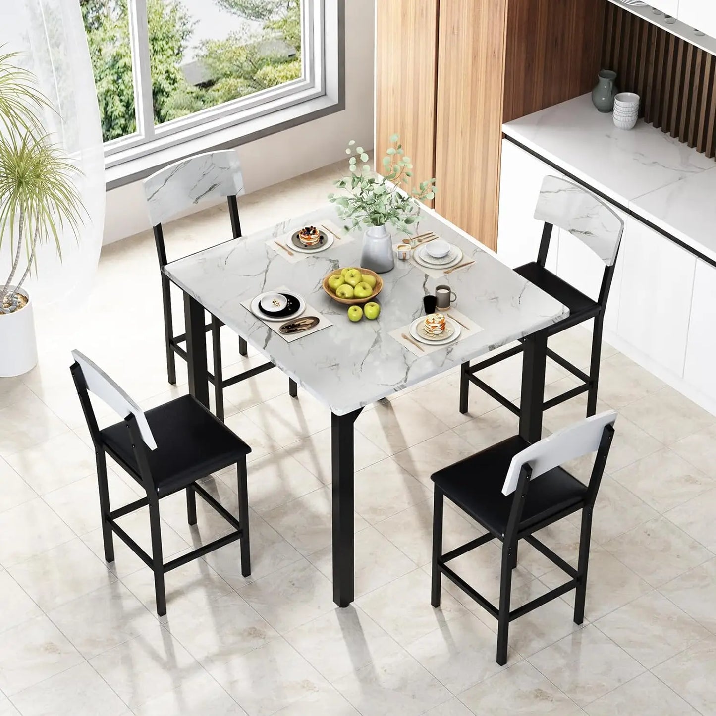 Warm Welcome Decor Dining Table Set For 4 With Bar Stools