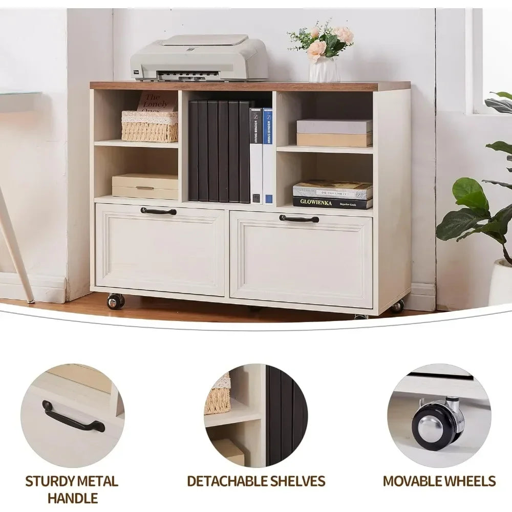 ANGDUO L Shaped Executive Desk With Adjustable File Cabinet
