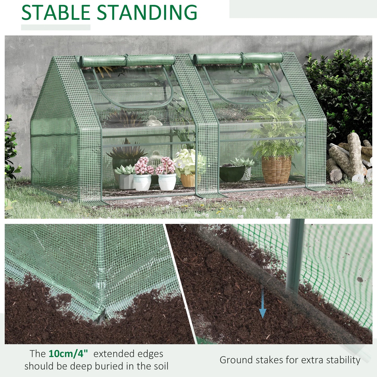 Outsunny Garden Greenhouse with PE Mesh Cover and Windows
