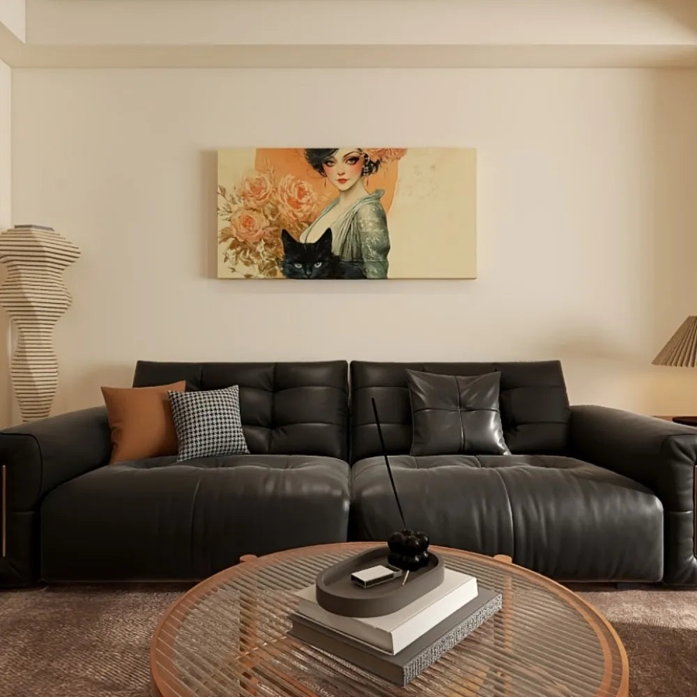 Hign-concerned Canvas Mural Ladies And Cats Living Room Art