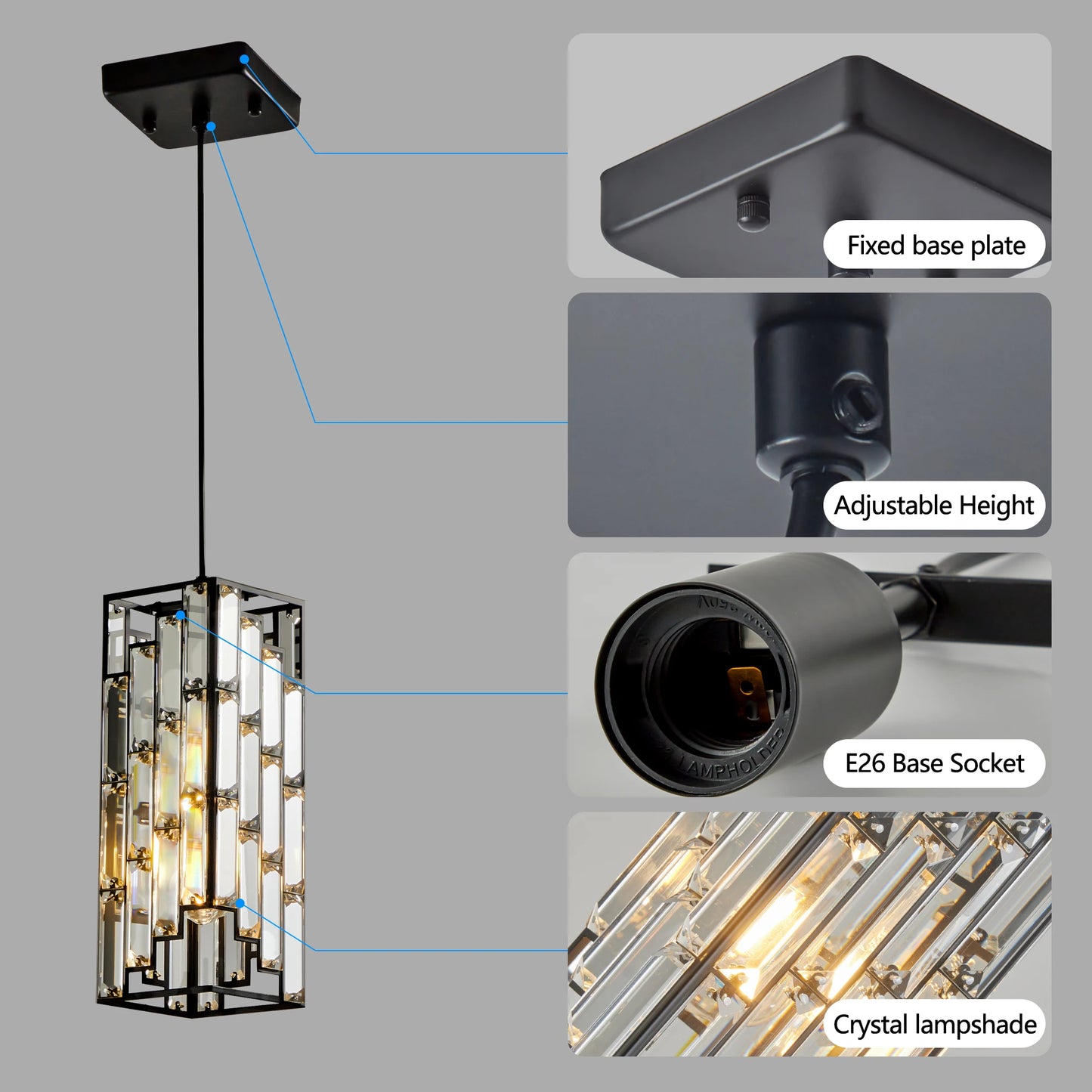 ARLGSITEC Modern Crystal Pendant Light Three Pack Set