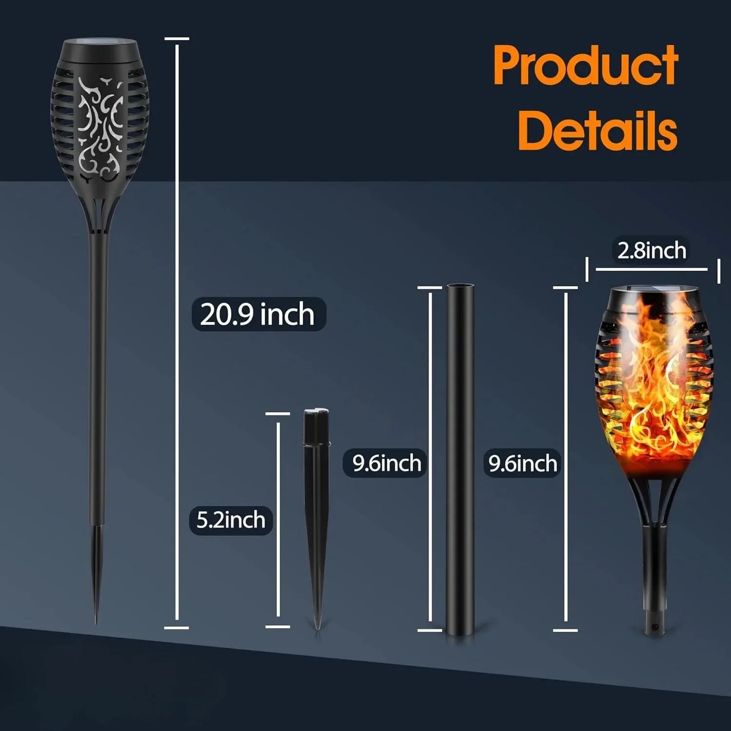 SZRSTH 12LED Solar Tiki Torches with Flickering Flame Design