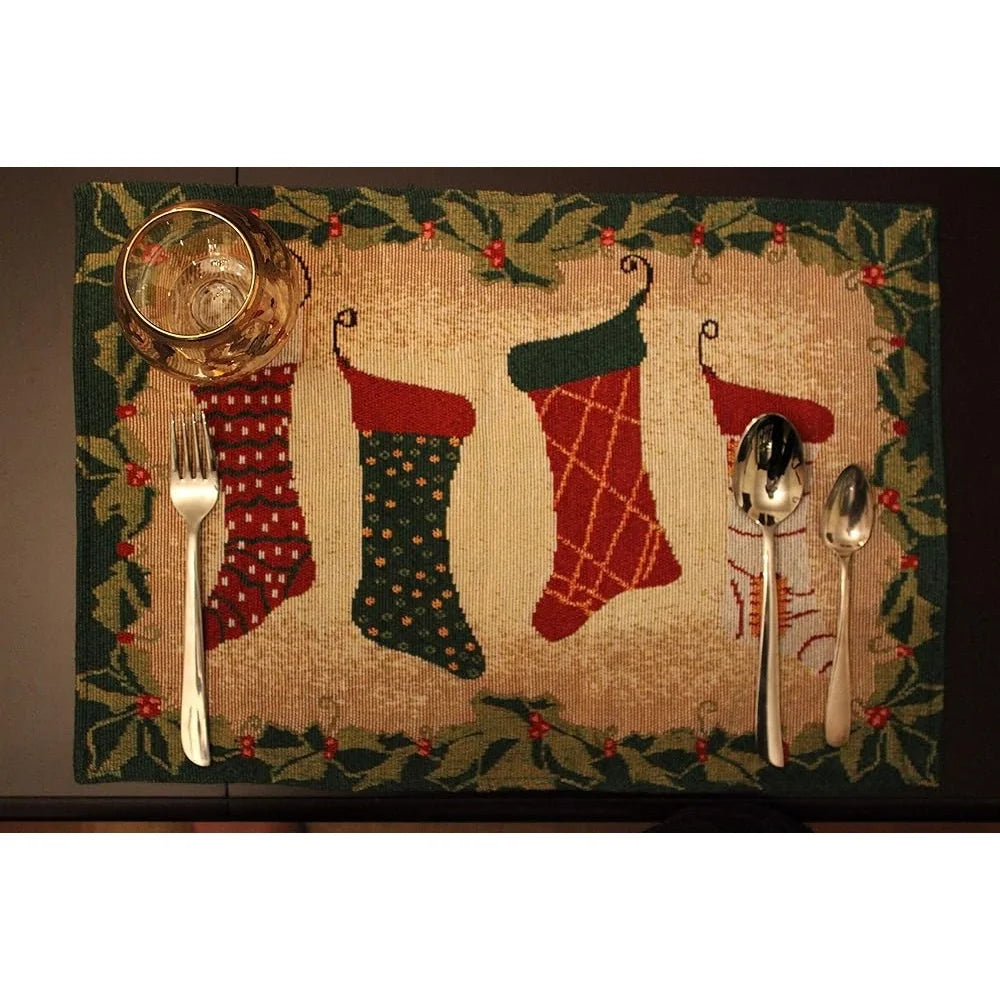 Warm Welcome Decor Christmas Stockings Tapestry Placemat Set