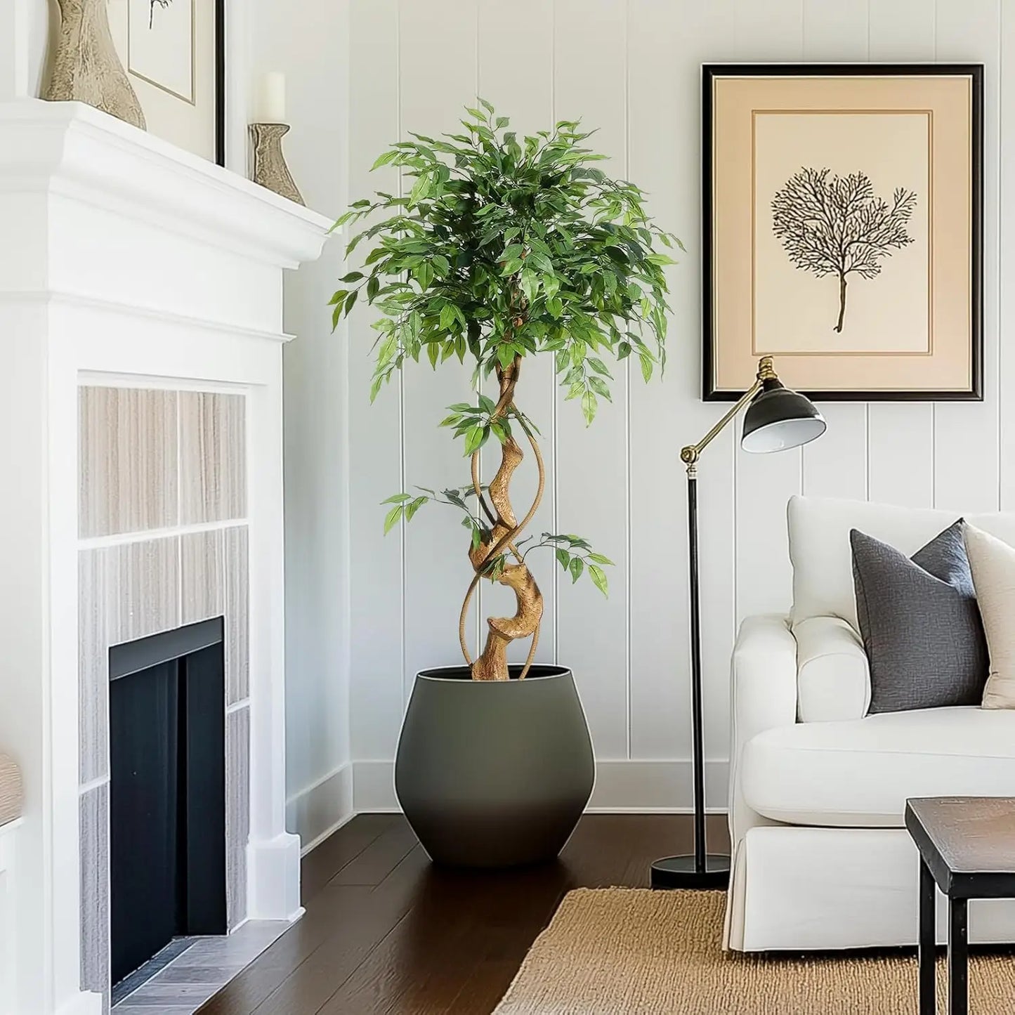 HiMIS Ficus Artificial Tree With Curved Trunk Silk Leaves